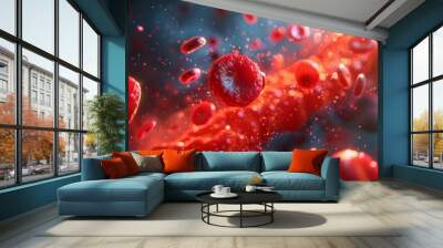 A captivating 3D rendering image showcasing the process of hemoglobin oxygenation and deoxygenation, illustrating changes in hemoglobin conformation and oxygen affinity Wall mural