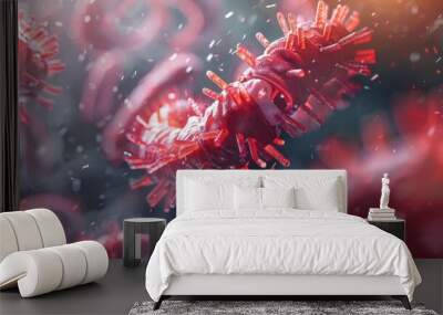 A close up of a red virus with a white background Wall mural