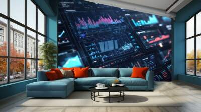 A computer screen displays a multitude of colorful graphs and charts Wall mural