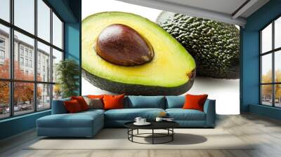 A perfectly ripe avocado, halved to showcase the seed and creamy flesh, isolated on a white background, copy space --ar 16:9 --quality 2 --v 6.1 Job ID: 49c512c0-4997-45ce-93fc-d841215626b3 Wall mural