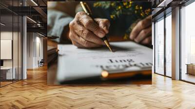 A person updating their will and estate plan with a lawyer, ensuring that their life insurance proceeds are distributed according to their wishes. Wall mural