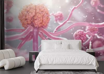 A pink and purple image of a brain with pink and purple cells Wall mural