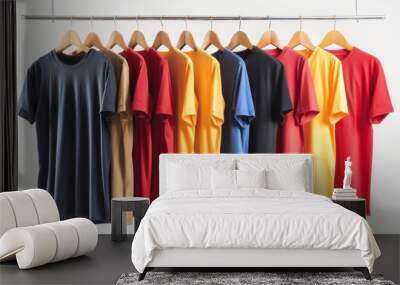 A row of shirts hanging on a rack, with a variety of colors and styles Wall mural