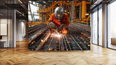 A welder helping construct the framework for an offshore oil platform. Wall mural