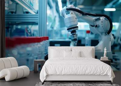 Close-up of a robotic arm performing precise tasks in a biotech research facility Wall mural