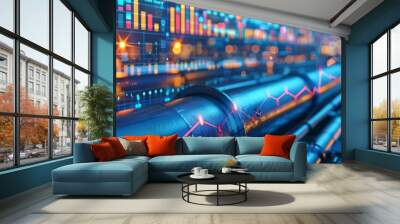 Gas pipeline construction combined with financial growth charts and business strategies Wall mural