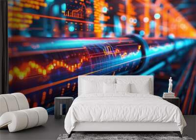 High-quality image of a gas pipeline with business finance charts and investment data Wall mural