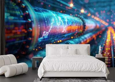 High-quality image of a gas pipeline with stock market trends and business finance data Wall mural