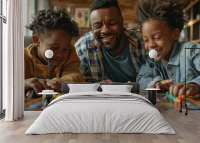 LGBTQ parents and their children playing a board game in the living room Wall mural