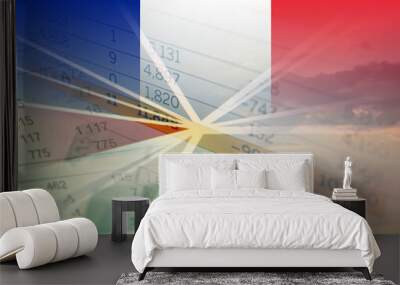 France economy concept - Financial data on France flag Wall mural