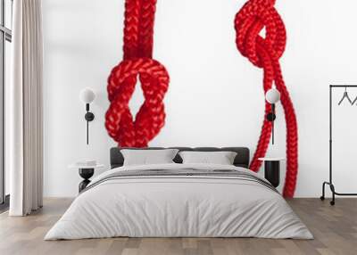 Red rope with knot isolated on a white background Wall mural