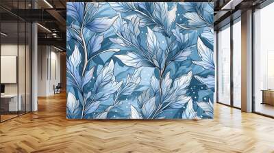 seamless winter flower pattern, floral pattern, blue flower, ice floral Wall mural