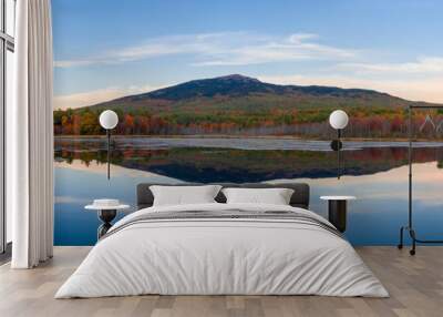 Mount Monadnock, New Hampshire. Aerial drone view over water in autumn with reflection. Wall mural