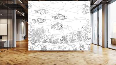 coloring book underwater landscape. hand draw vector illustration with separate layers. Wall mural