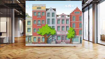 Seamless cartoon cityscape background Wall mural