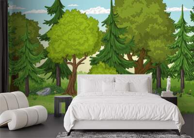 Seamless cartoon forest landscape. Hand draw with separate layers. Wall mural