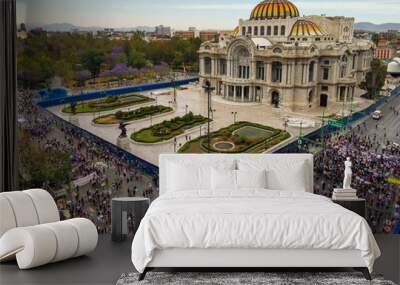 Manifestantes en las inmediaciones del Palacio de Bellas Artes en la ciudad de México. Wall mural