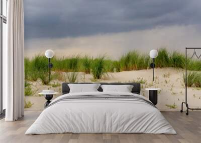 Sand dunes near to the sea with cloudy sky Wall mural