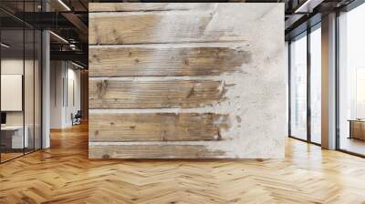 Weathered Wooden Boardwalk on Sand / Aged beach brown wooden floor over summer sand Wall mural