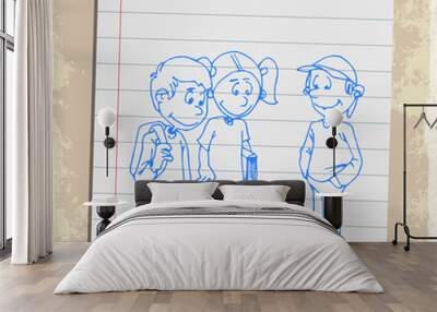 Cartoon student illustration Wall mural