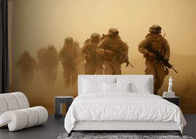 a group of U.S. soldiers in a dust storm, award winning photograph, biomechanical, Generative IA Wall mural