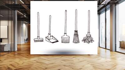 set of brooms, vector illustration Wall mural