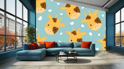 Giraffe cute seamless pattern for kid, animal cartoon background, vector illustration Wall mural