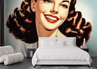 portrait of a smiling woman - vintage illustration Wall mural