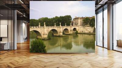 Rome, Italy -  Panoramic view of Sant'Angelo bridge and the Tiber river and its banks Wall mural