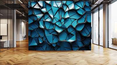 Texture, bottom of Voronoi blocks extruded abstract blue. Clean corporate wall w, generative IA Wall mural