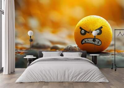 3D rendering of angry emoji Wall mural