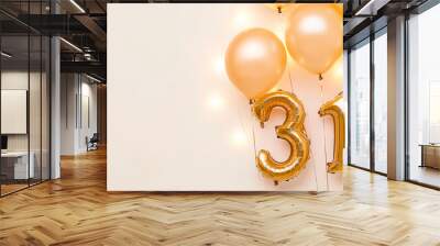 Balloons in the shape of the number 31, surrounded by golden balloons. Celebrate an anniversary or birthday Wall mural