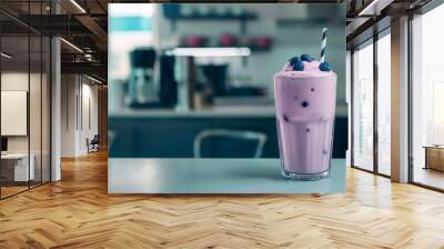 Blueberry smoothie on kitchen table Wall mural