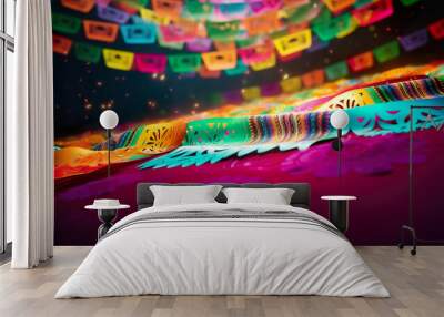 Mexican fiesta decorations, papel picado, IA generativa Wall mural