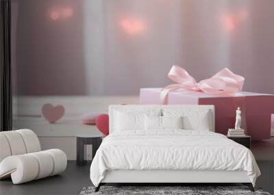 Mother's day gift pink color, with hearts, image created by AI Wall mural