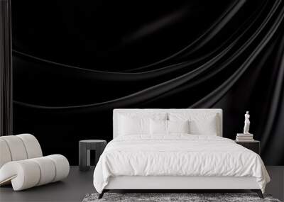 Satin fabrics with soft waves in black Wall mural