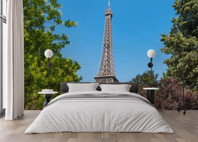 Blue sky over world famous Eiffel tower in Paris Wall mural