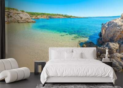 Clear water in Alghero shore under a blue sky in springtime Wall mural