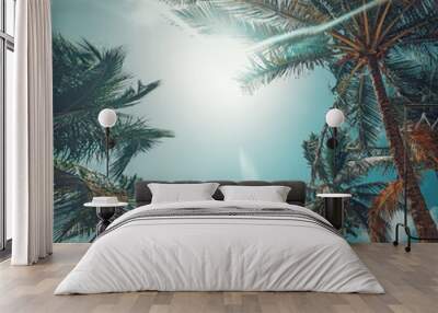 Sun shining over palm trees in Guadeloupe Wall mural