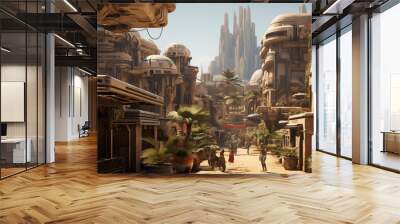 old wakanda black panther city, old high tech african city, desert colours and plants, rule of thirds, hyper realistic Wall mural