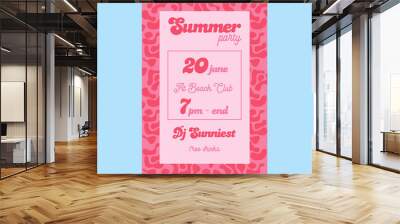 Summer beach party flyer or poster template 90s typography style design. Wall mural