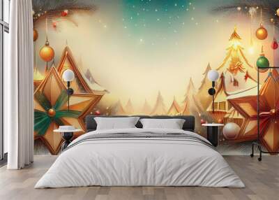 Christmas frames in different colors with Christmas tree balls, Christmas landscape, in a modern and romantic look Wall mural