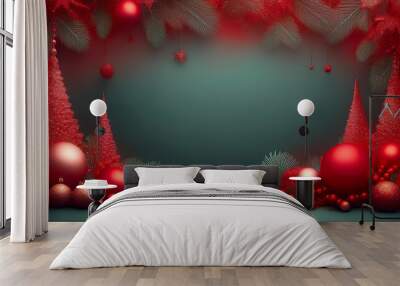 Christmas frames in different colors with Christmas tree balls, Christmas landscape, in a modern and romantic look Wall mural