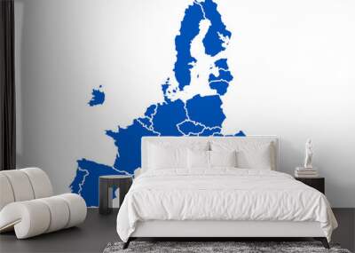 Mapa azul de la Unión Europea en fondo blanco.  Wall mural