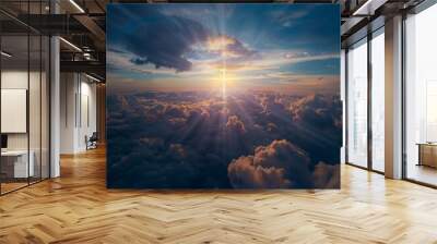 Cross illuminated above the clouds like the sun. Ideal for themes of faith, spirituality, and divine light. Wall mural