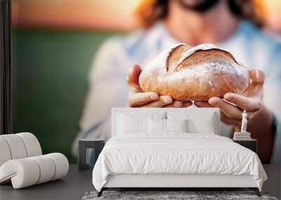  jesus offering bread turned into a miracle Wall mural