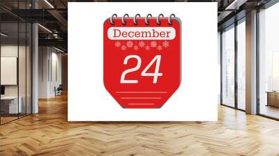 24 december christmas holiday calendar page with date, snowflakes. 3d one day calendar date appointment, event reminder illustration. Wall mural