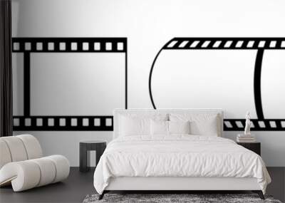 35mm flat film strip vector design with 3 frames on white background. Black film reel symbol illustration to use for photography, television, cinema, photo frame. Wall mural