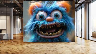 blue monster doll with fur Wall mural