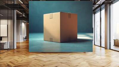 Brown Cardboard Box on Blue Background Wall mural